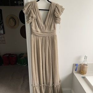 The Post Natalie Metallic Plisse Maxi Dress Size L
